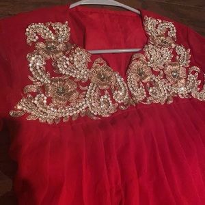 Red long dress Pakistani gown